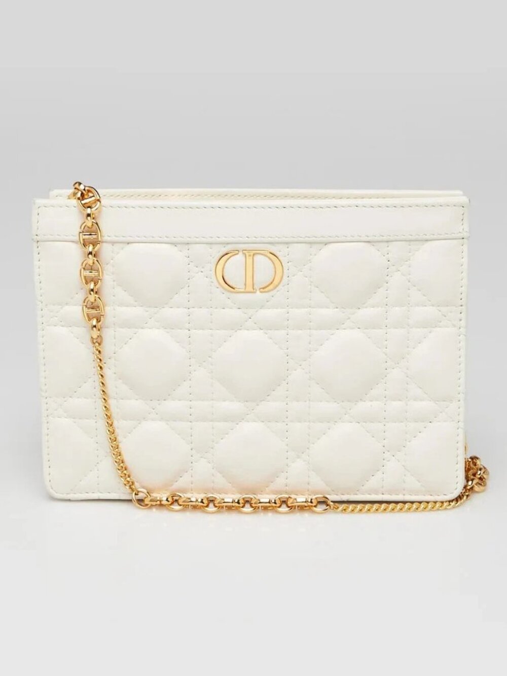Christian Dior White Cannage Quilted Leather Caro Pouch Bag - Picture 1 of 11